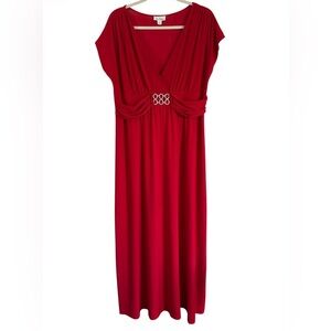 Olivia Matthews Red V-Neck Maxi Dress with Jeweled Waist